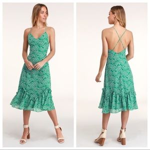 Lulus Flirty Fleurs Green Floral Print Midi Dress Small New NWOT